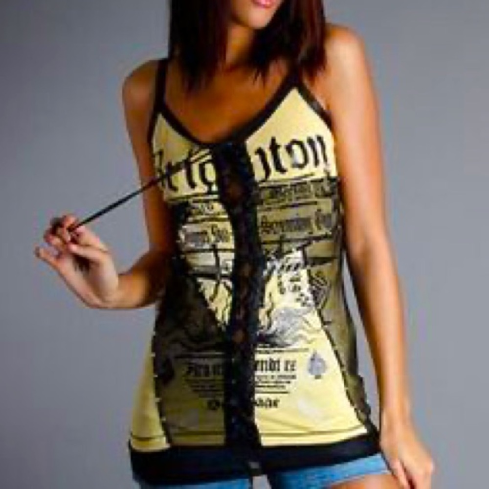 Salvage Black & Yellow Graphic Design & Rhinestones Corset Style Tunic / Dress